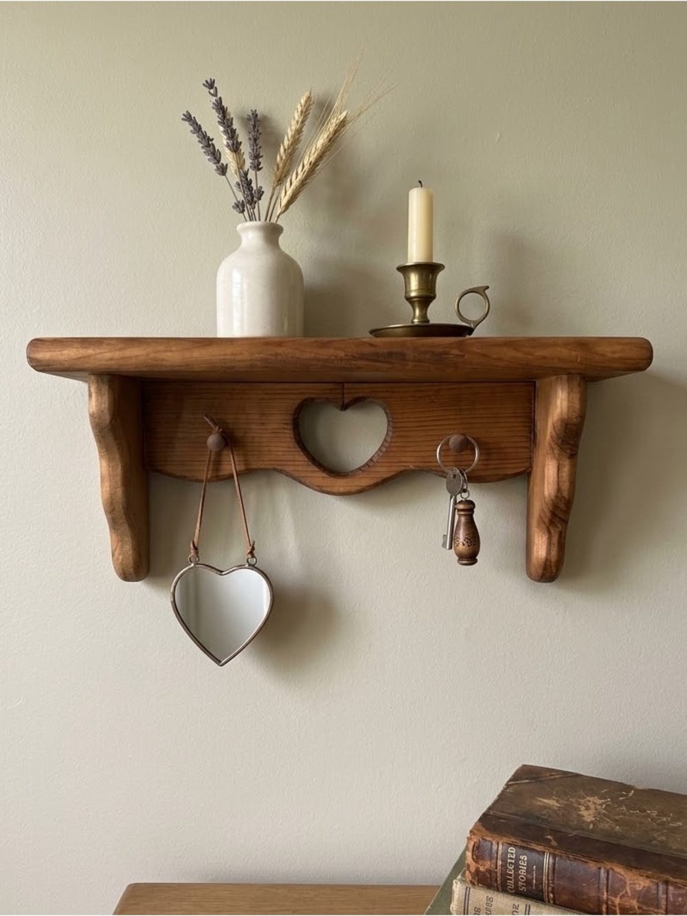Rustic Heart Wall Shelf with two Shaker Pegs